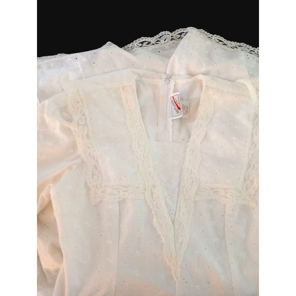 Vintage Britland Girls White Eyelet Lace Dress V Neck Size 14 Prairie Cottage - Picture 12 of 16